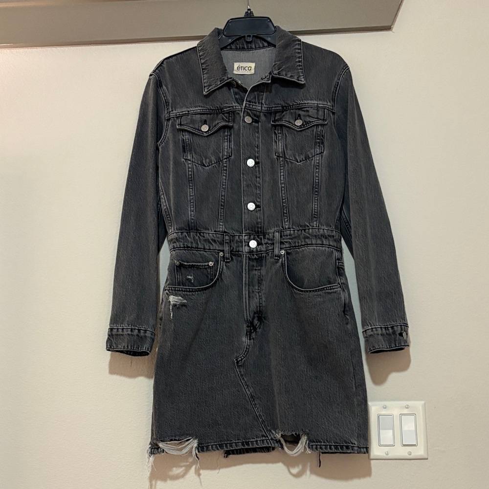 Etica x Free People Lotta Denim Dress in Stormy Skies SZ M EUC - Picture 3 of 6